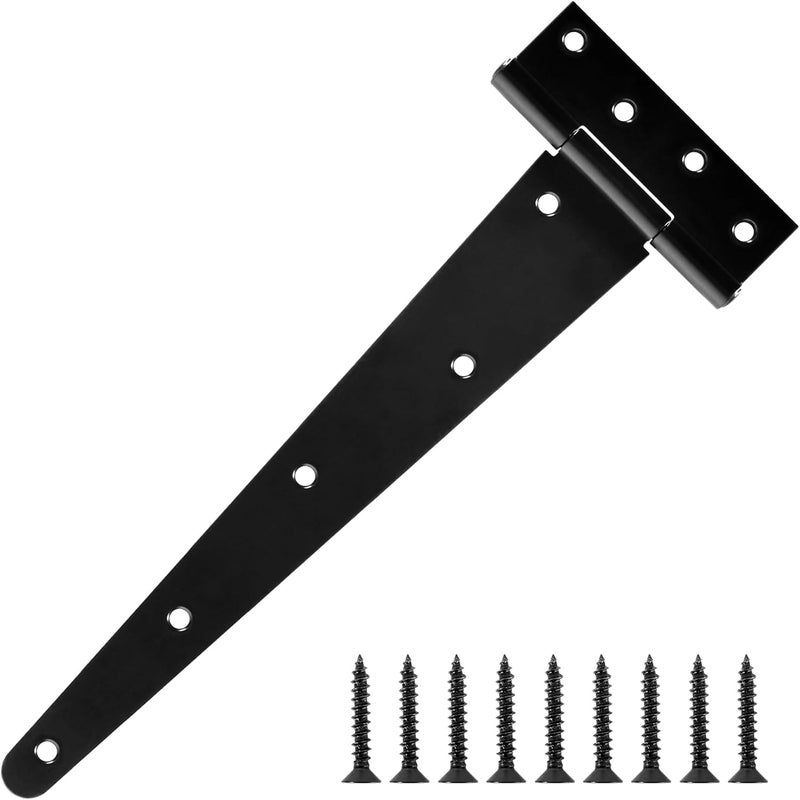 TDCHINGES 12 Inch Shed Door Hinges T-Strap Gate Hinge Heavy Duty 2 Pack Barn Farm Fence Tee Hinges for Doors Outdoor Kitchen Wood Cabinet Interior Exterior Window Bar Shop Matte Blake Door Hinge Hardware Kit - Image 1